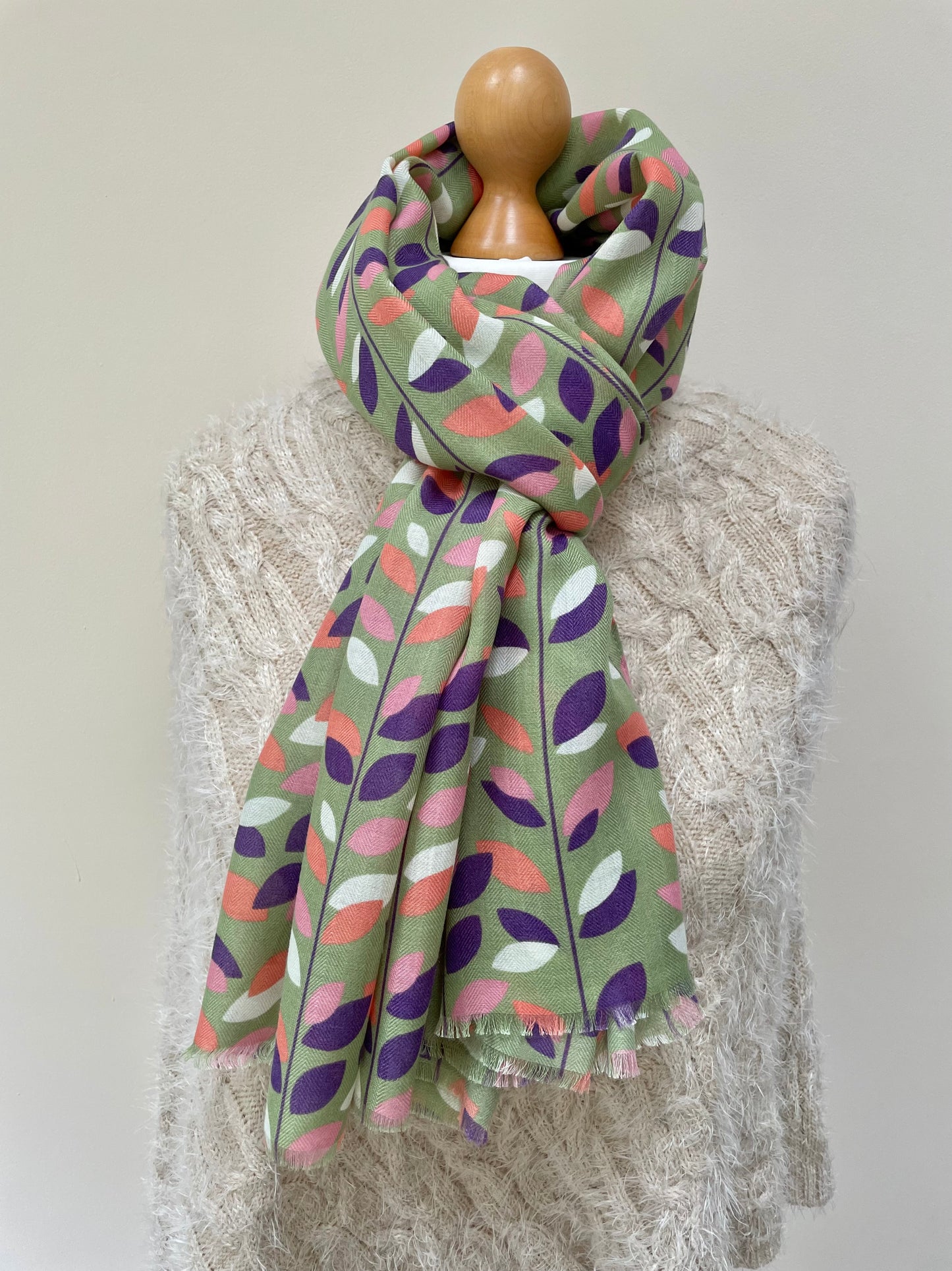 Autumn Green Lots of Leaves Scarf