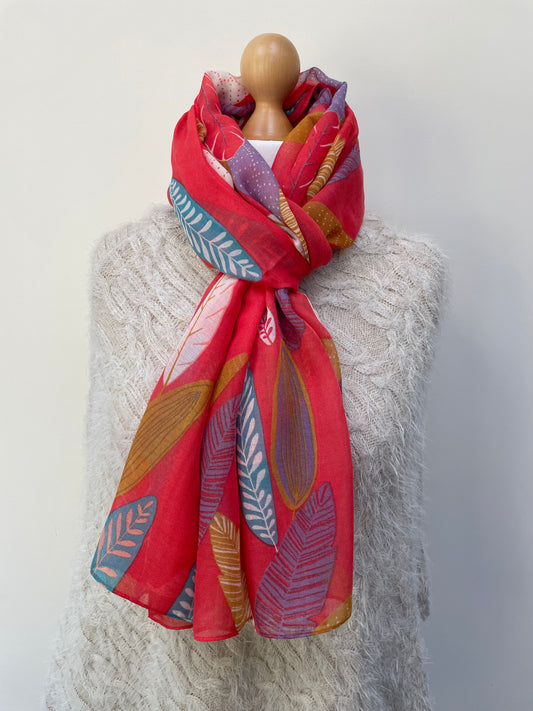 Spring and Autumn Coral Leaves Scarf