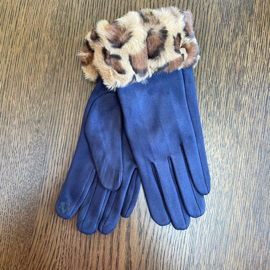 Navy Blue Leopard Gloves