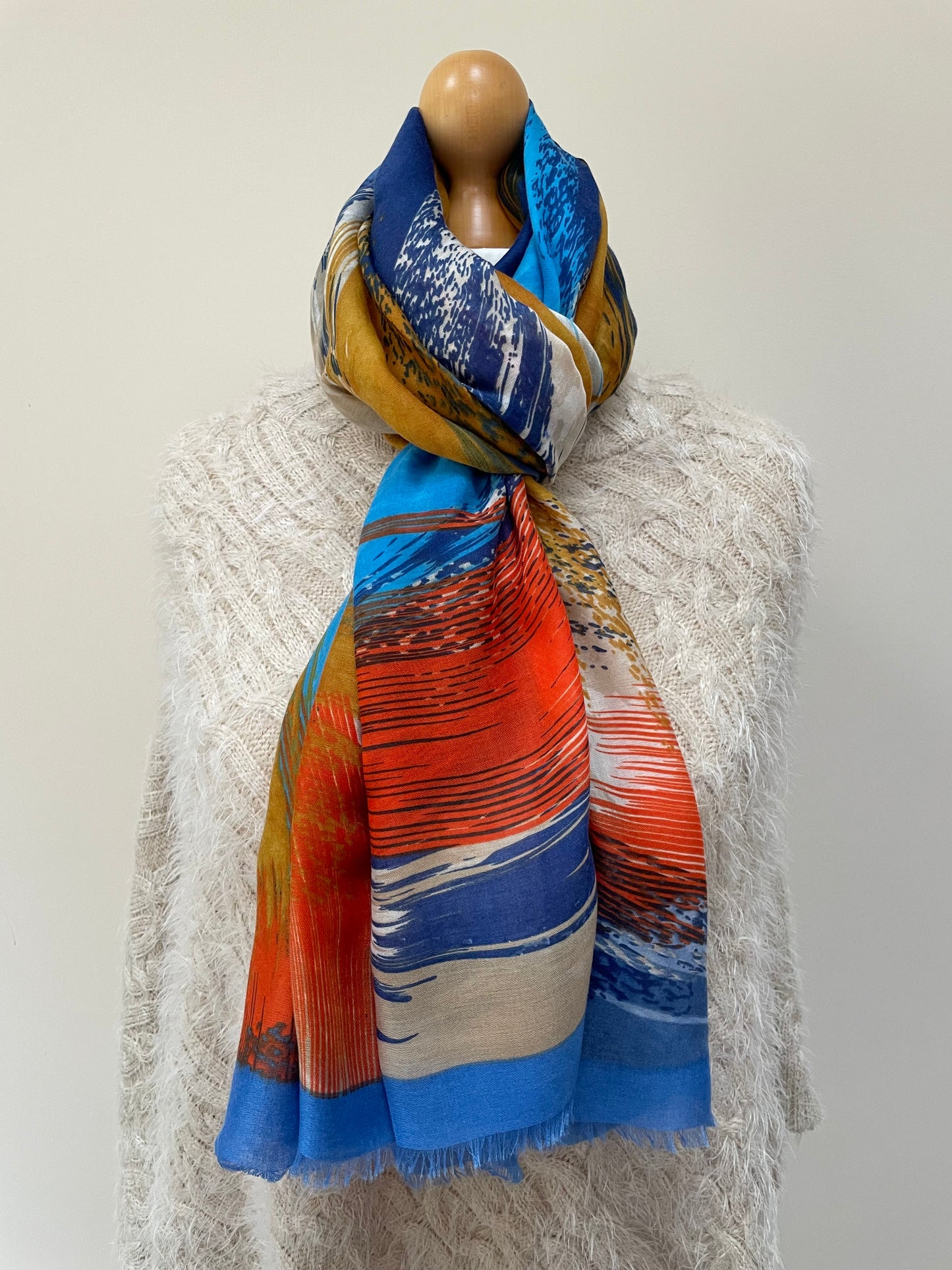 SALE Blue Brushed Feathers Scarf