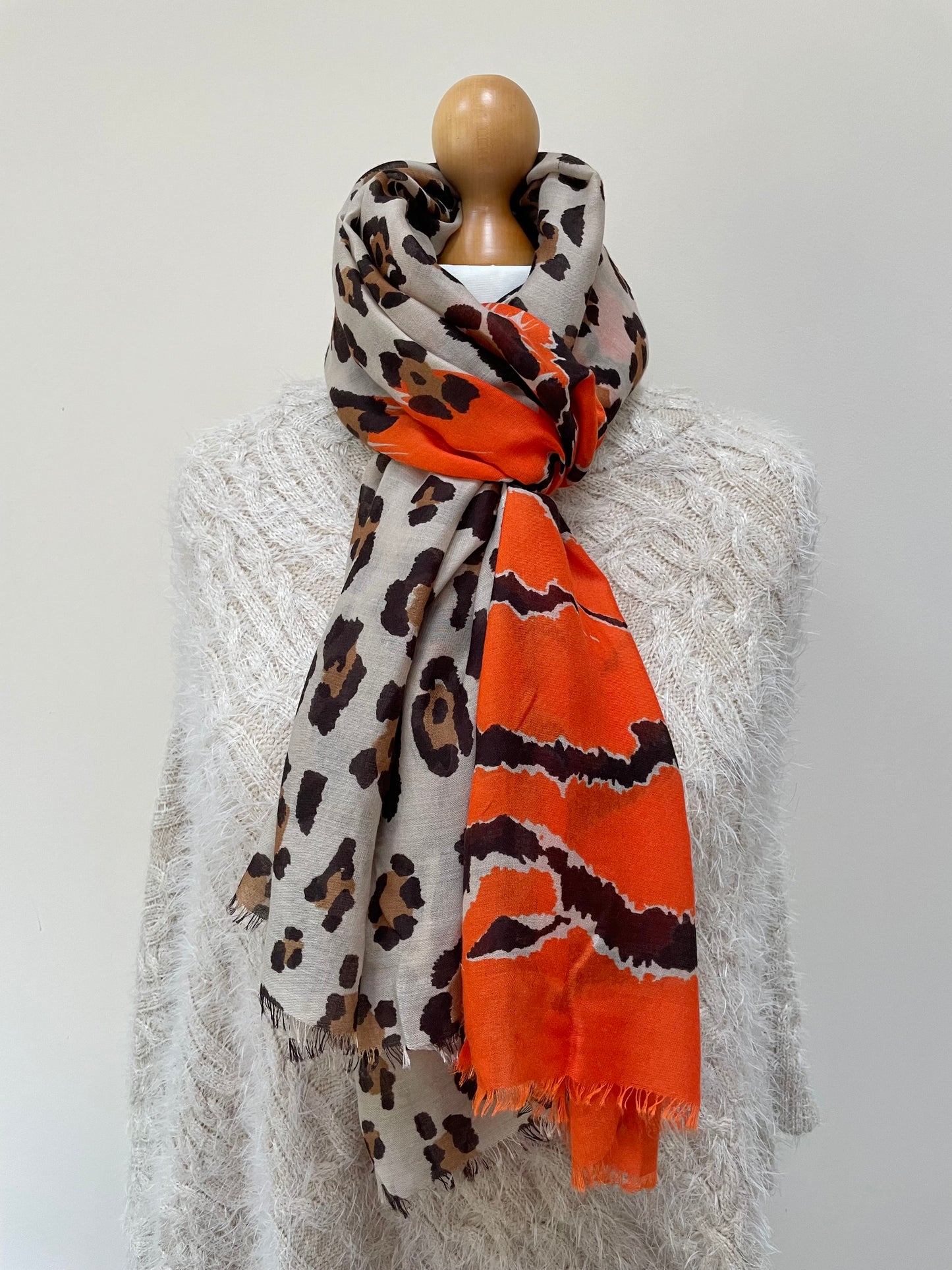 Autumn Orange Leopard and Tiger Scarf