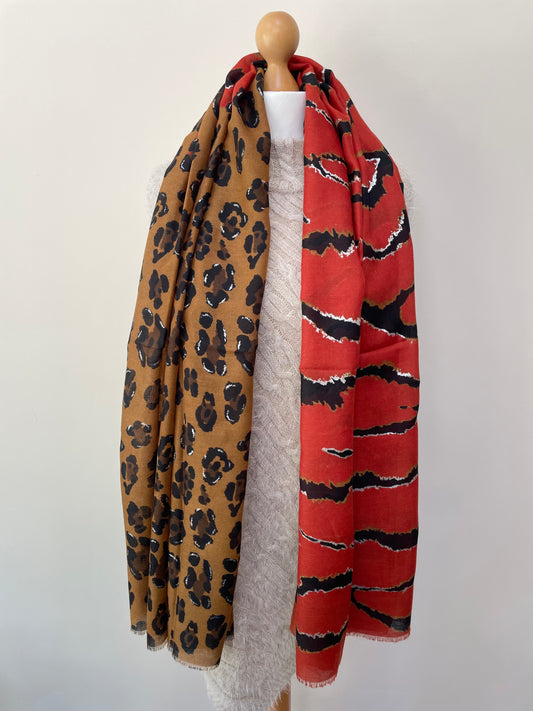 Rust Leopard Zebra Scarf