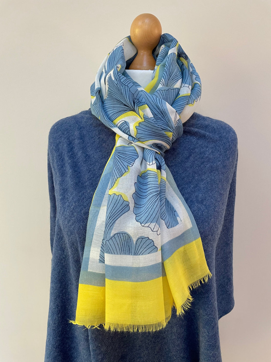 Spring Blue and Yellow Ginkgo Scarf