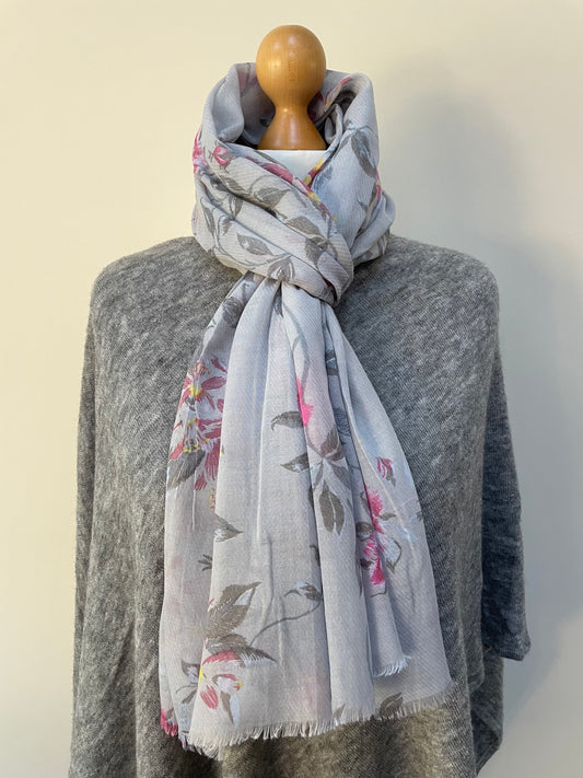 Summer Silver Floral Scarf
