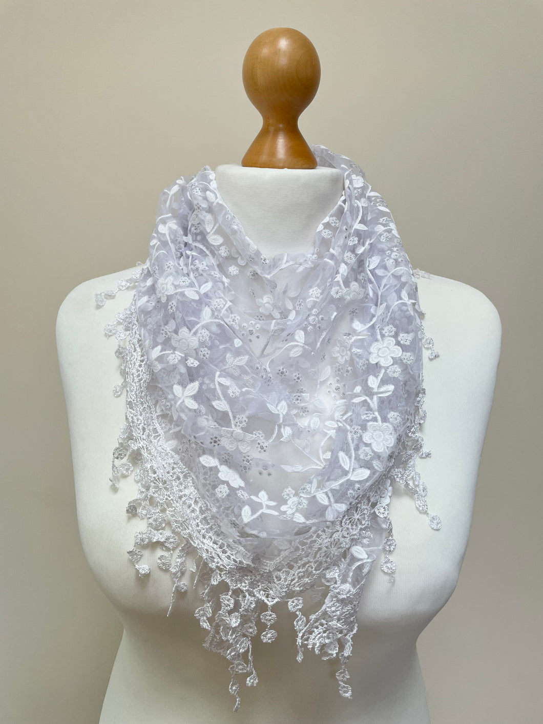 Summer and Winter White Triangle Scarf