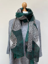 Load image into Gallery viewer, Winter Pine Green Leopard Spots Scarf
