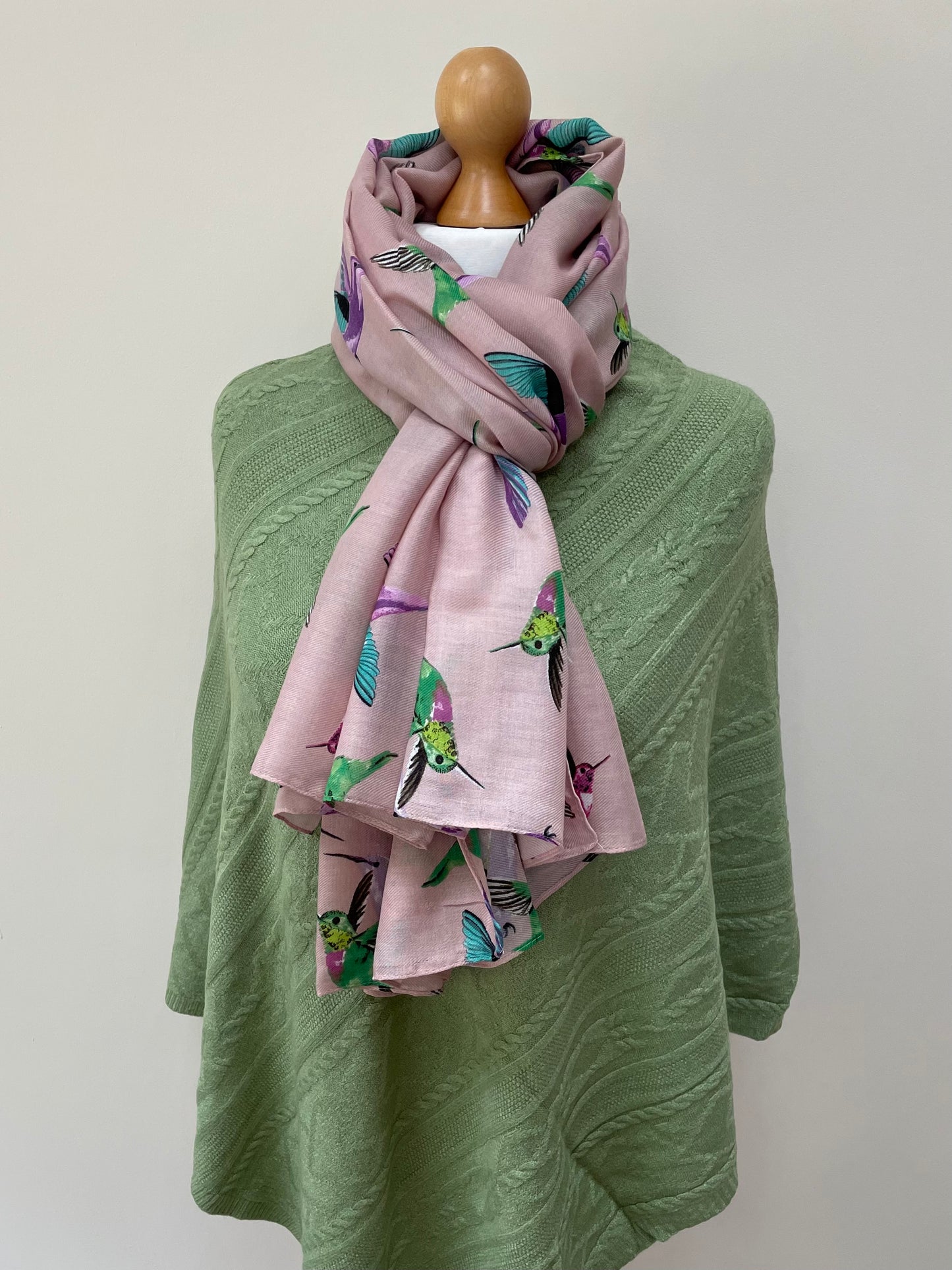 Green Poncho and Hummingbird Scarf Set