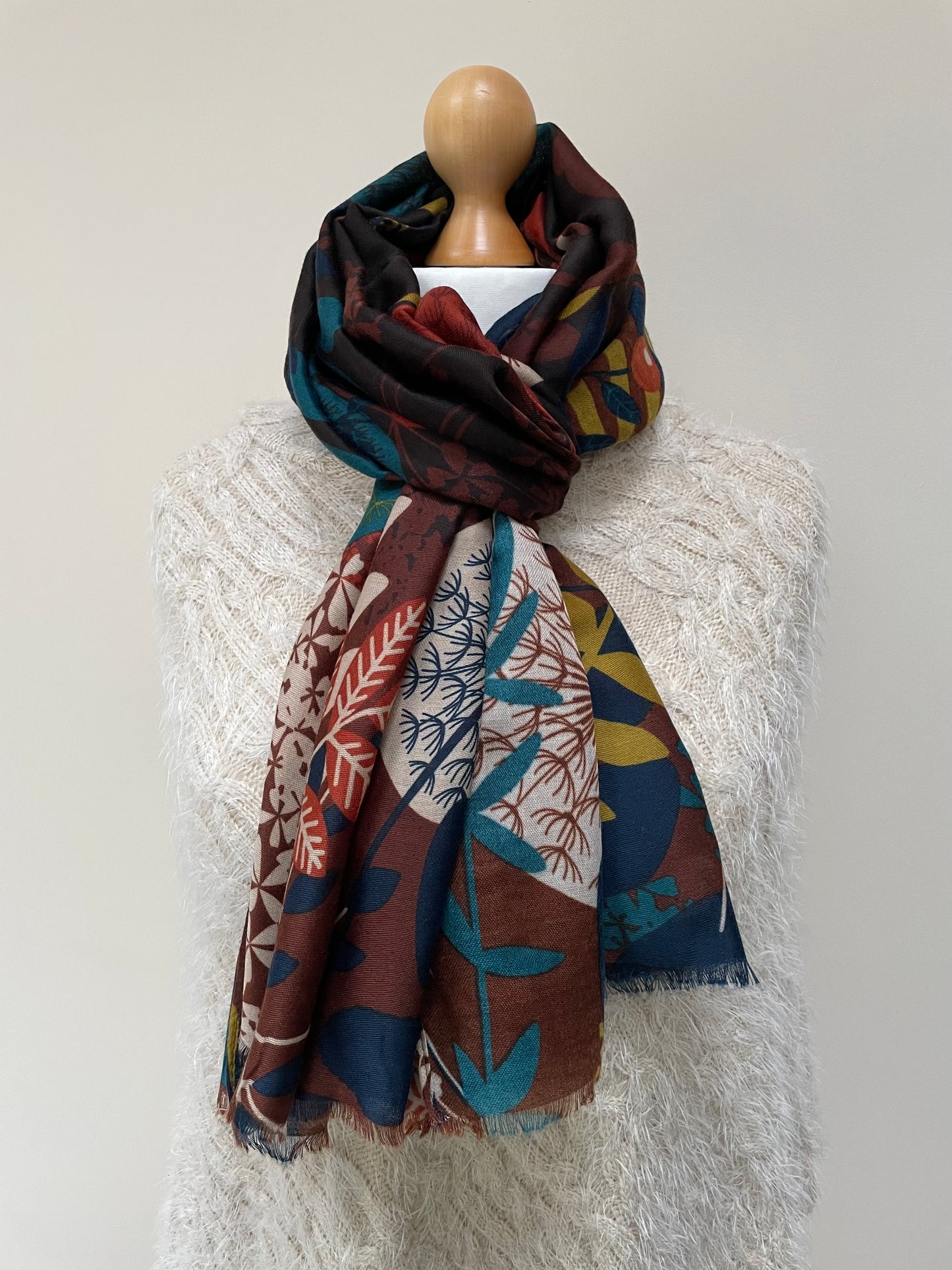 Autumn Brown Wild Dandelion Print Scarf