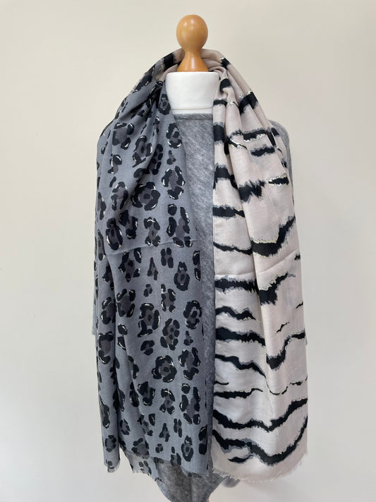 Winter Grey Leopard Zebra Scarf