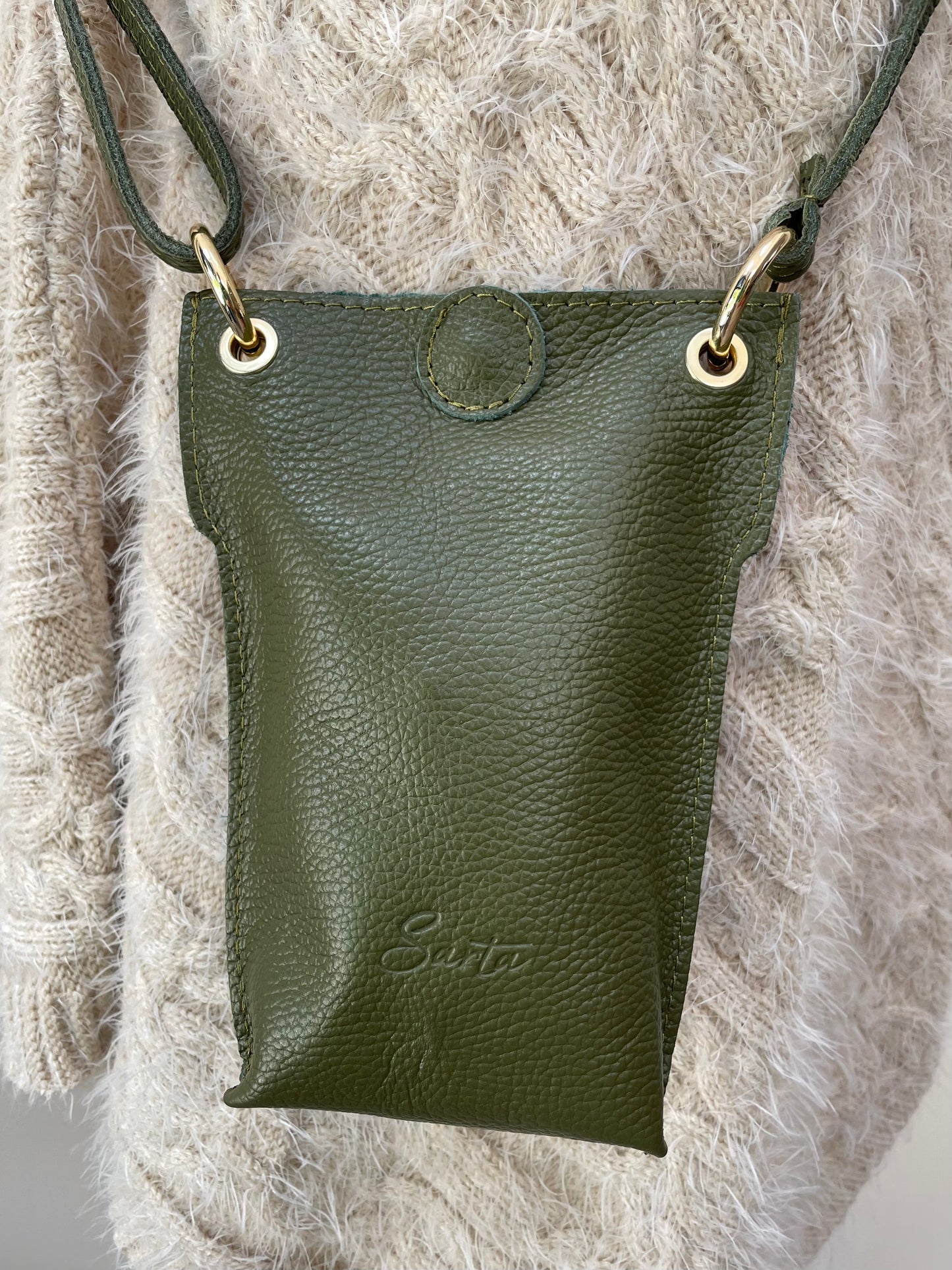 Autumn Green Leather Phone Bag