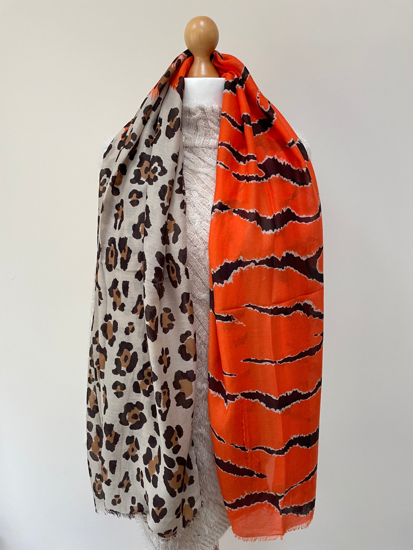 Autumn Orange Leopard and Tiger Scarf