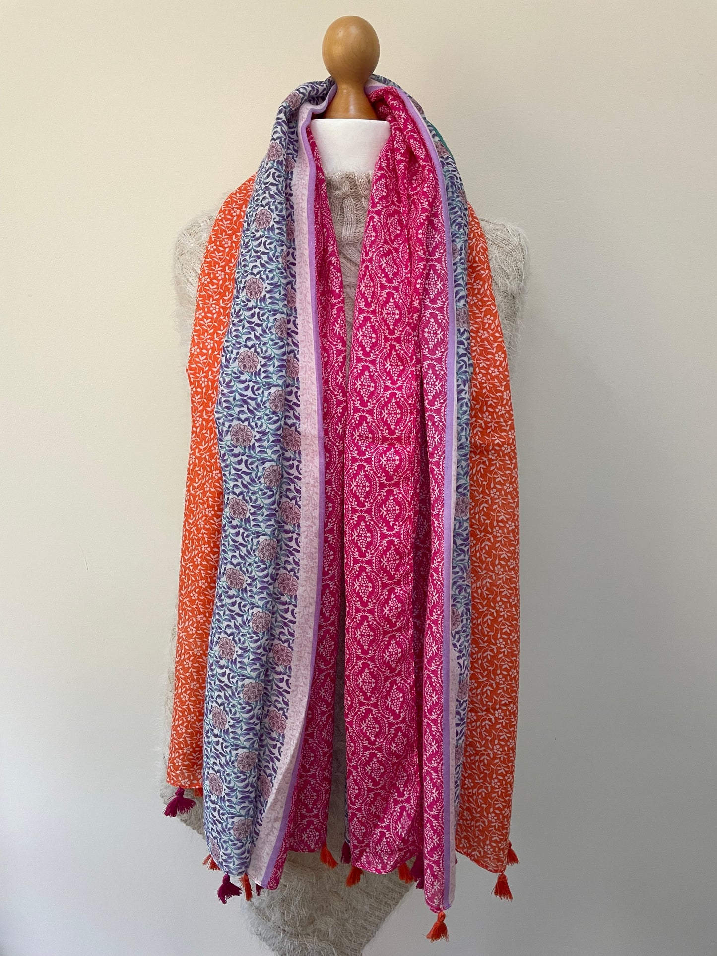 Colourful Floral Stripe Scarf