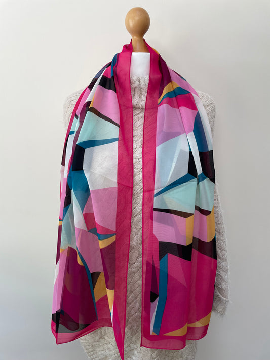 Pink Abstract Geo Print Scarf