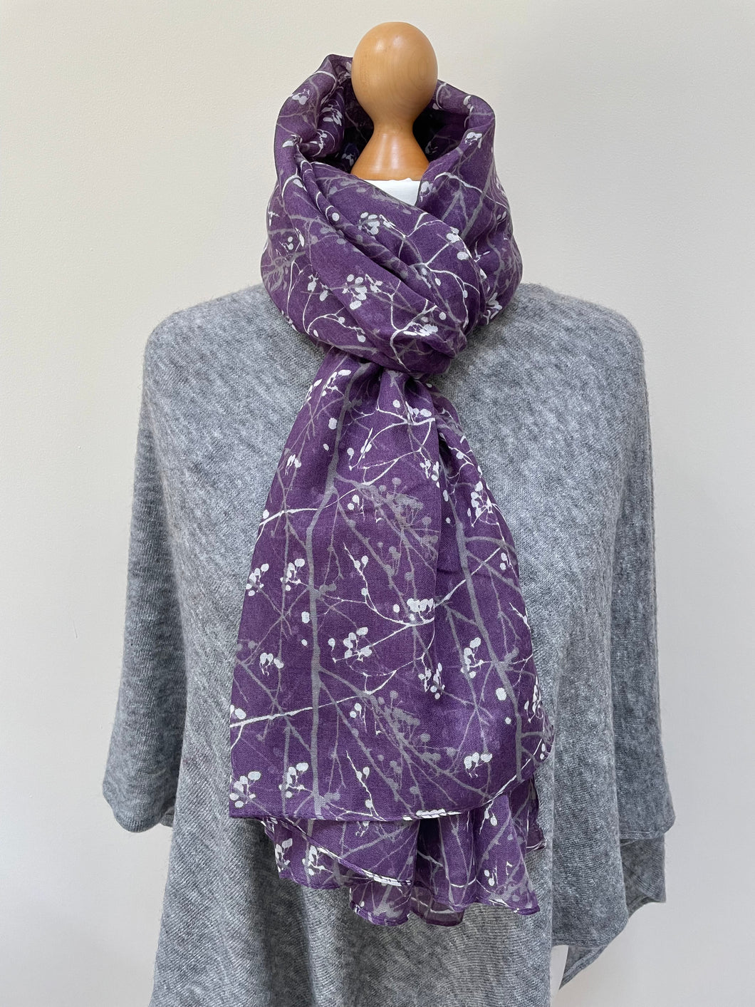 Summer and Winter Purple Branch and Berry Scarf