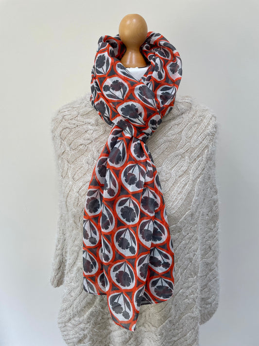 Autumn Orange Floral Quatrefoil Scarf