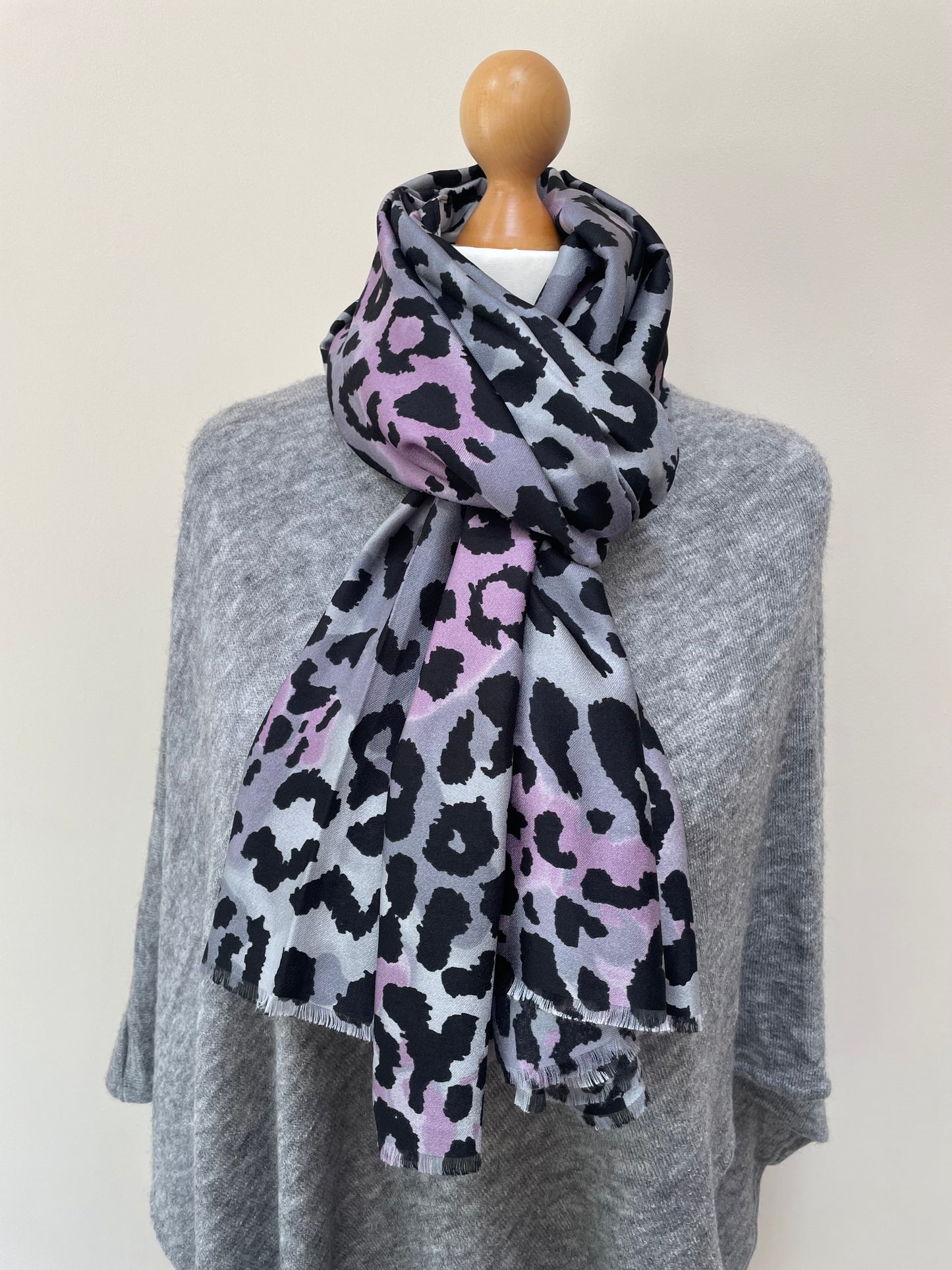 Winter Grey Leopard Print Scarf