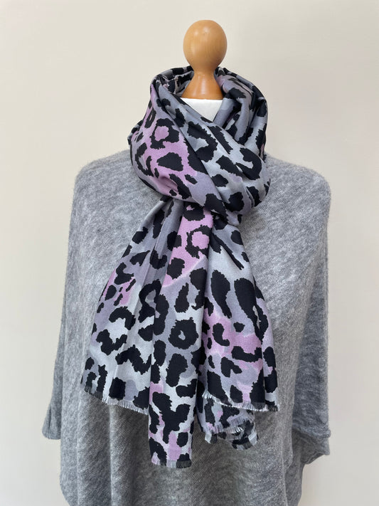 Winter Grey Leopard Print Scarf