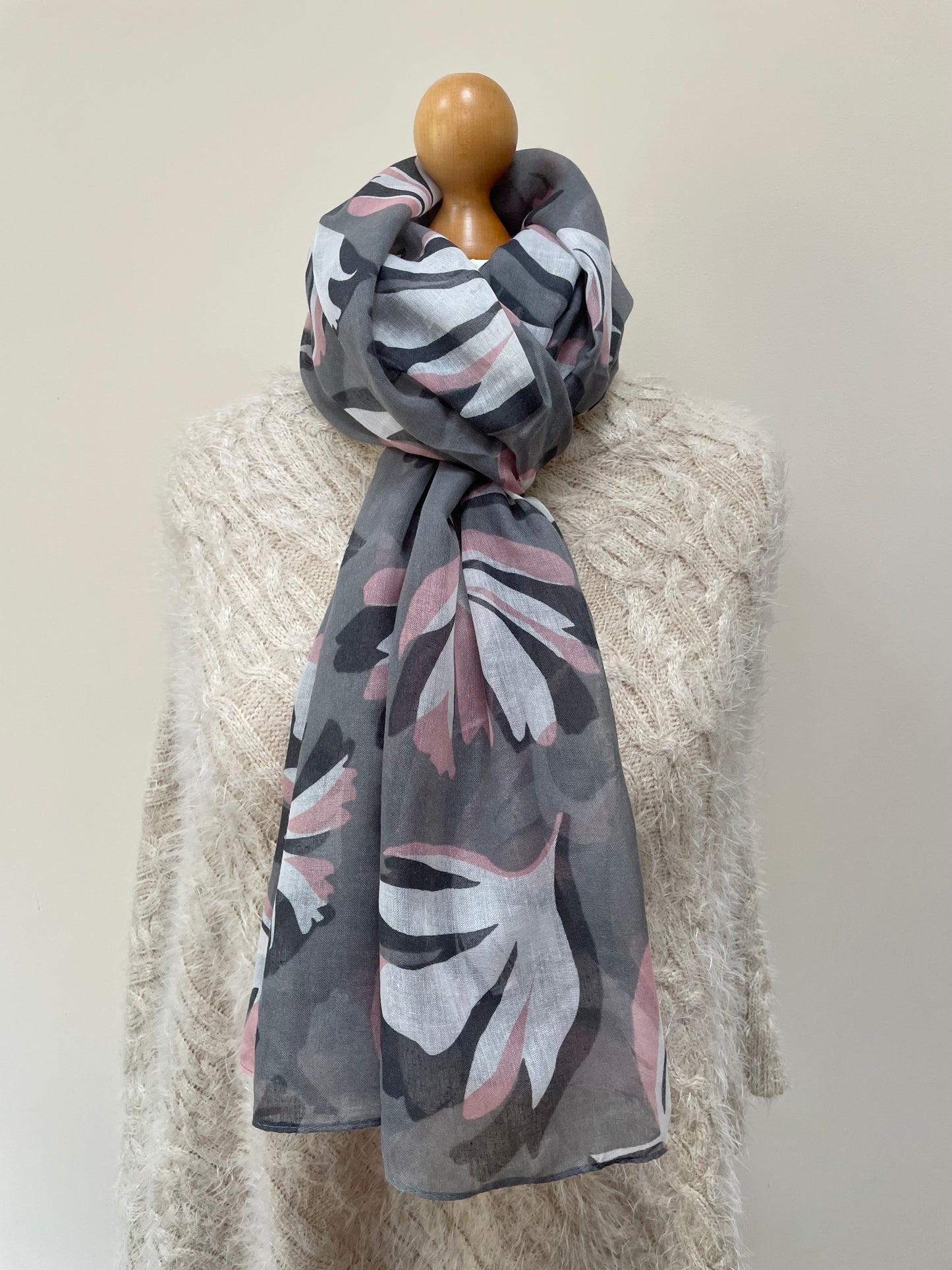 Autumn Pink and Grey Leaves Scarf