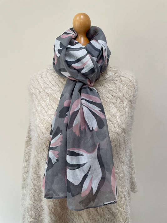 Autumn Pink and Grey Leaves Scarf