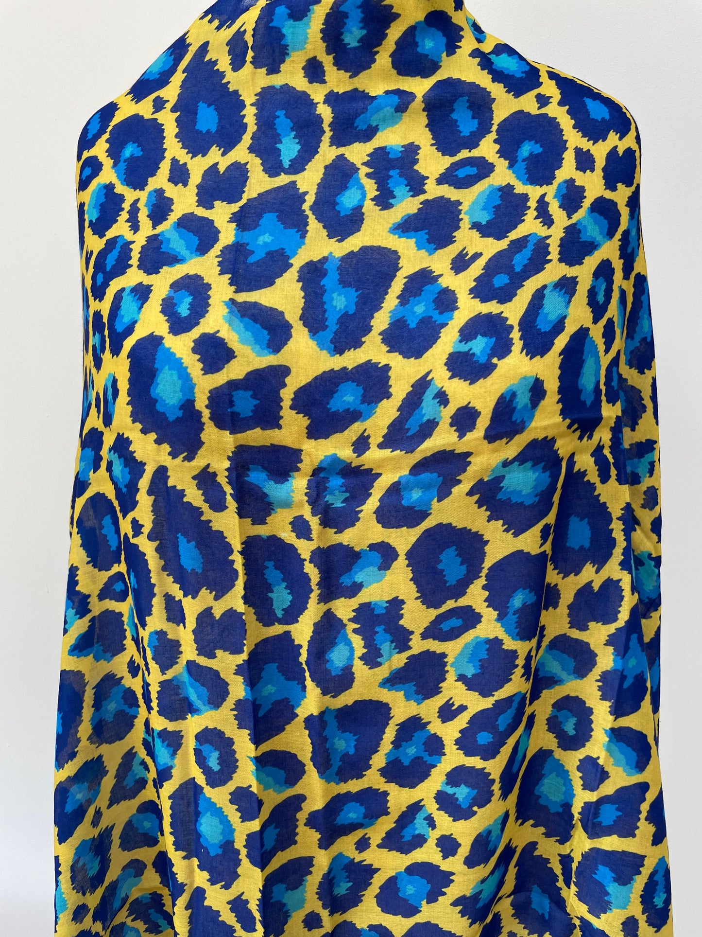 Blue and Yellow Leopard Print Scarf