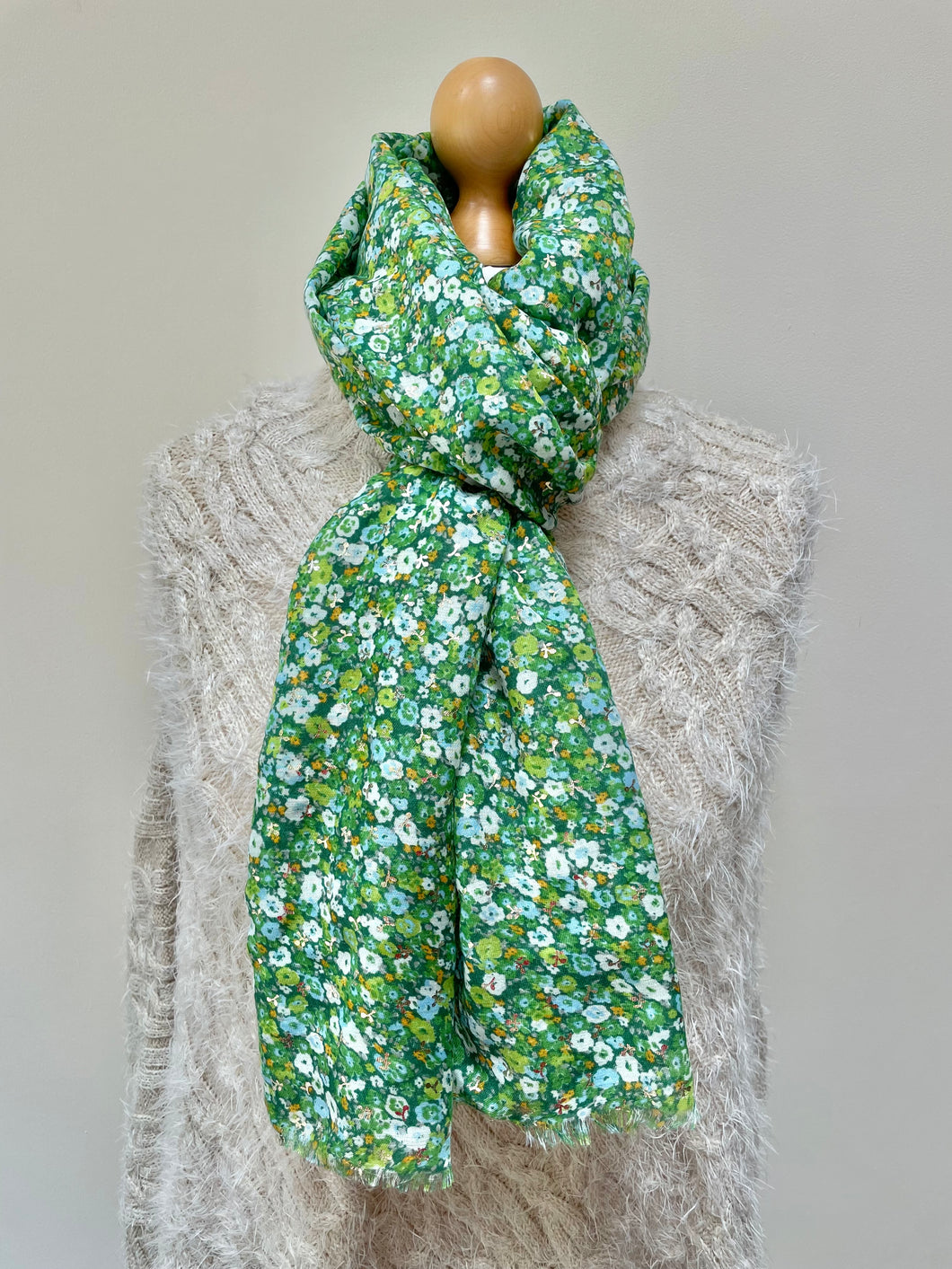 Spring Green Ditsy Floral Scarf