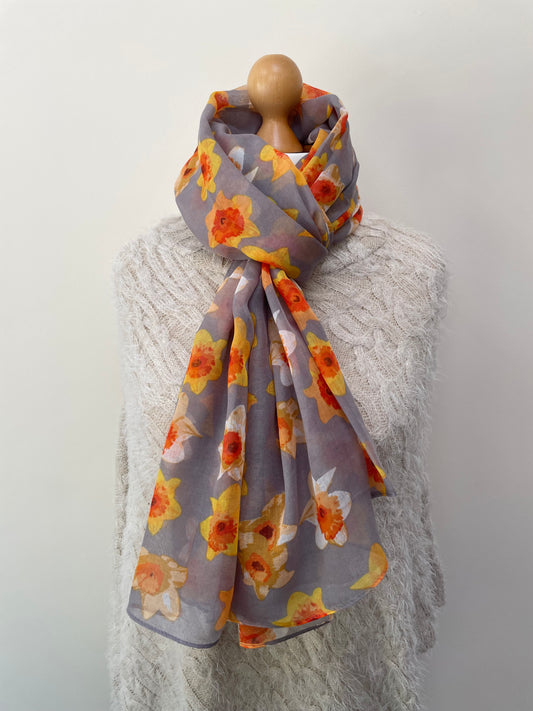 Spring Grey Daffodil Scarf