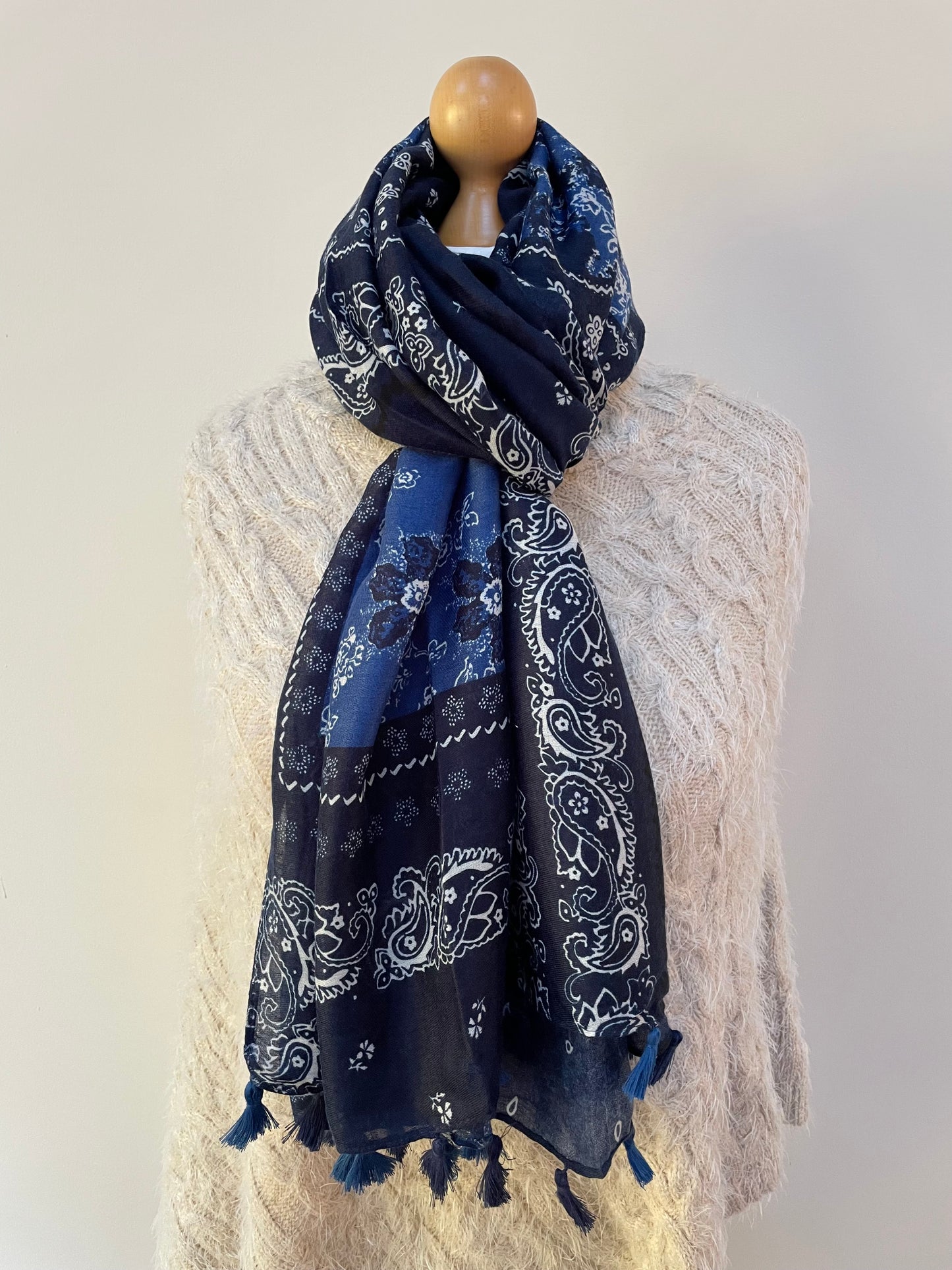 Navy Blue Paisley Print Scarf
