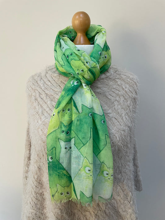 Spring Green Cats Scarf