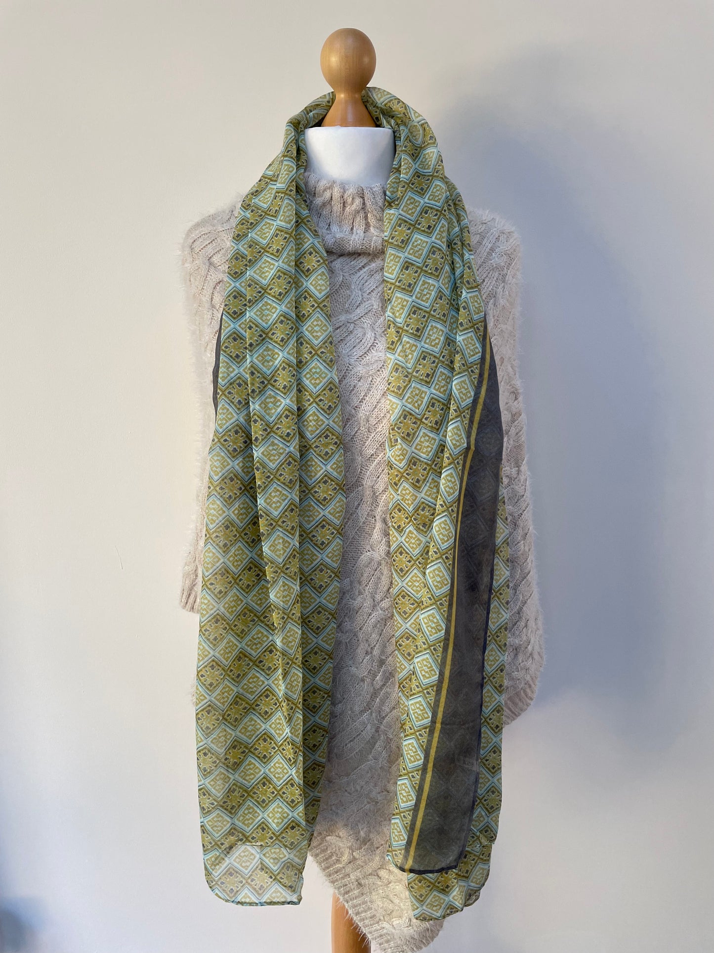 Autumn Green Little Squares Scarf