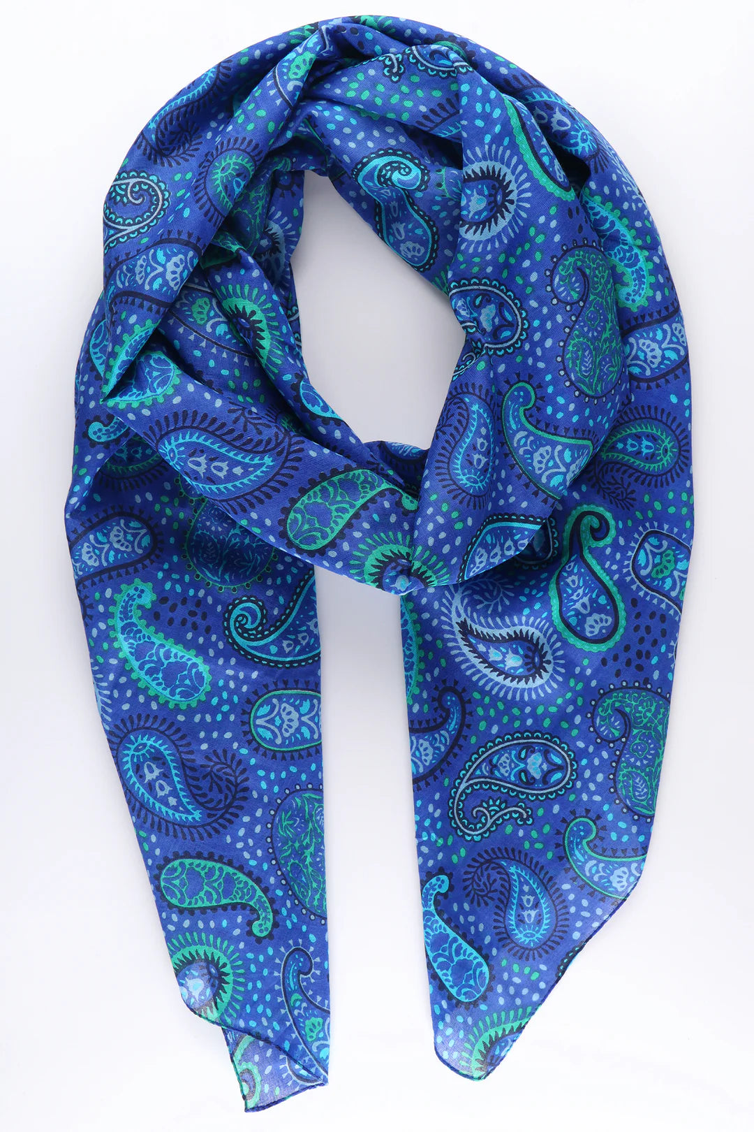 Summer Blue Paisley Print Cotton Scarf