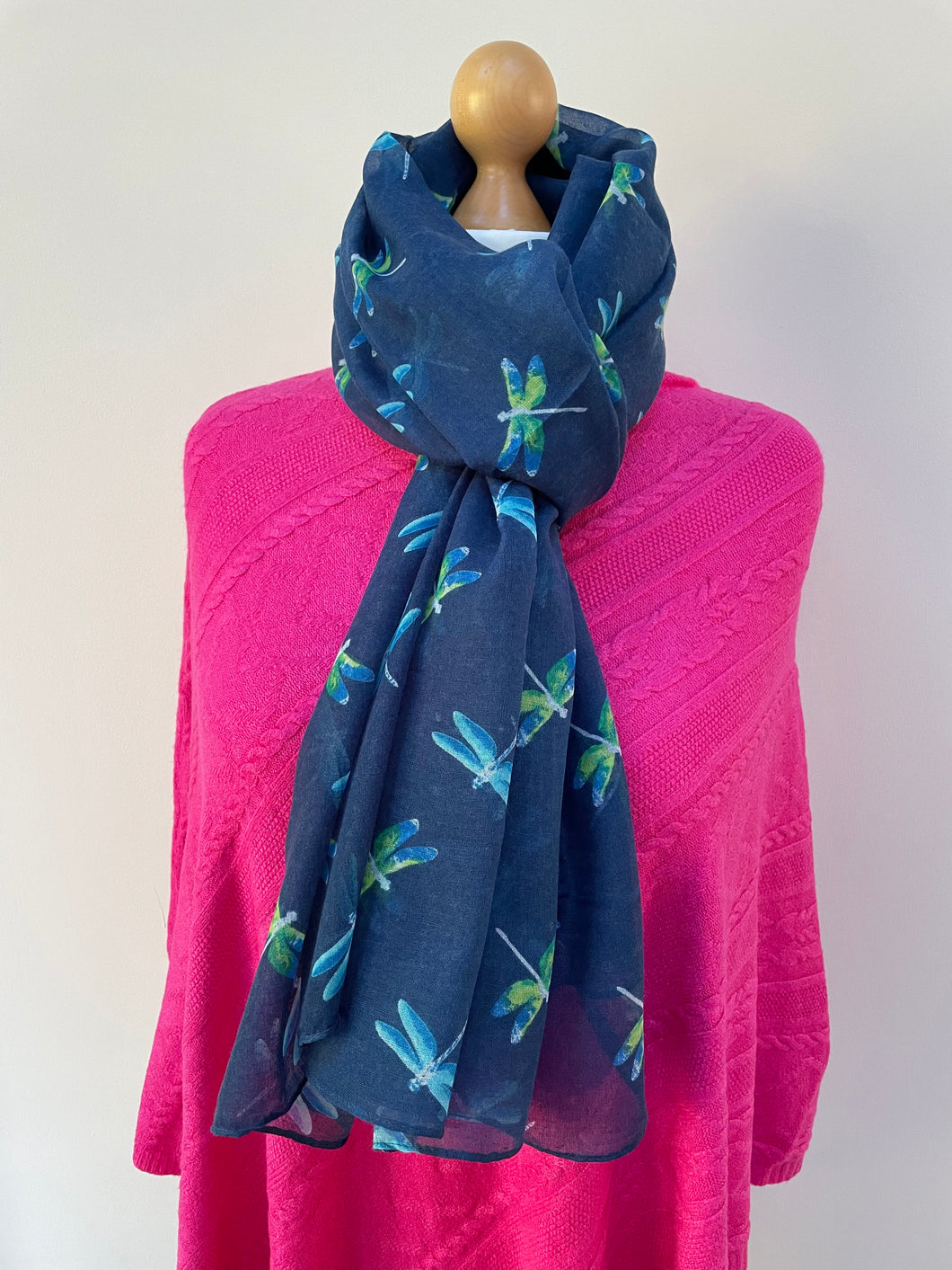 Winter Navy Blue Dragonfly Scarf