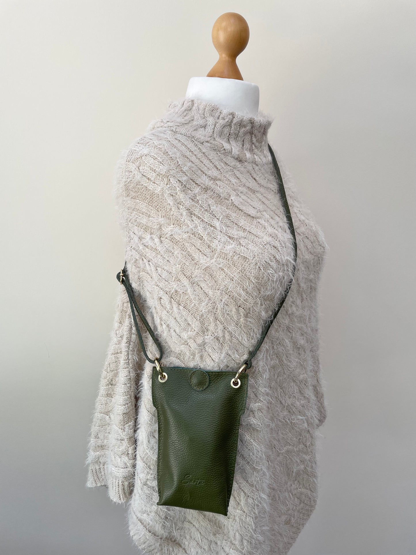 Autumn Green Leather Phone Bag