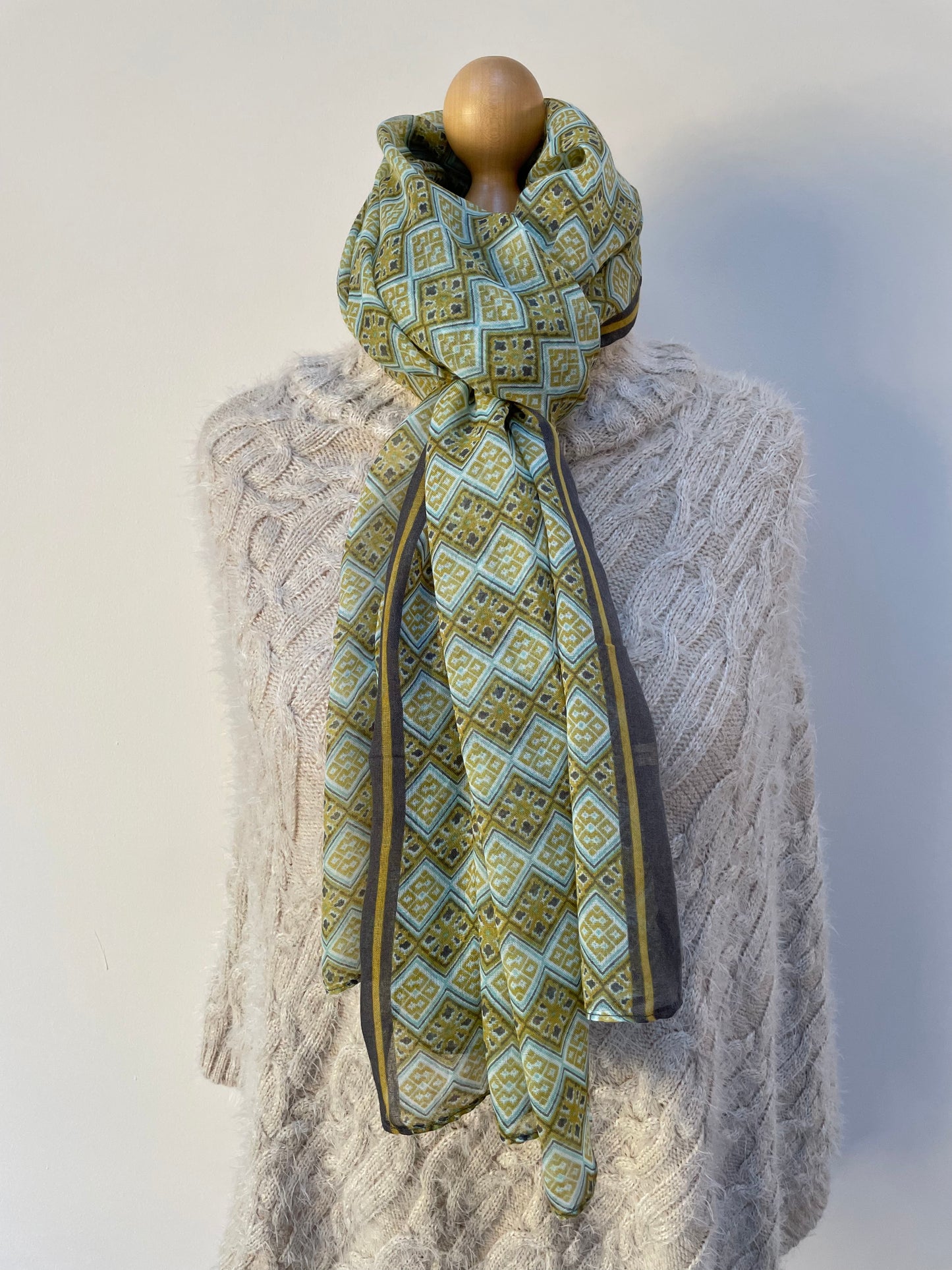 Autumn Green Little Squares Scarf