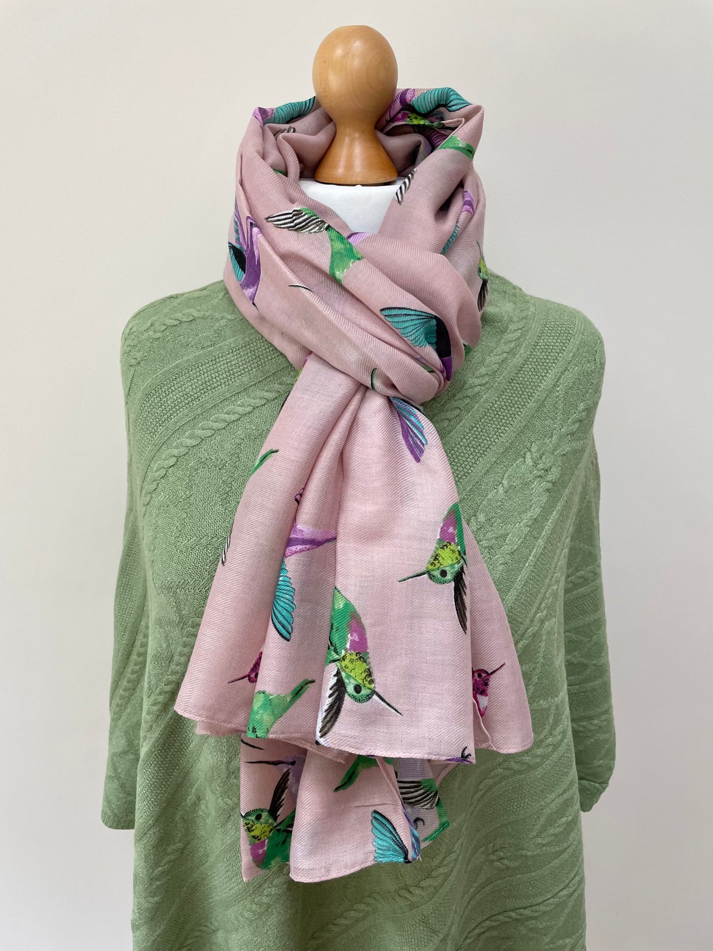 Green Poncho and Hummingbird Scarf Set