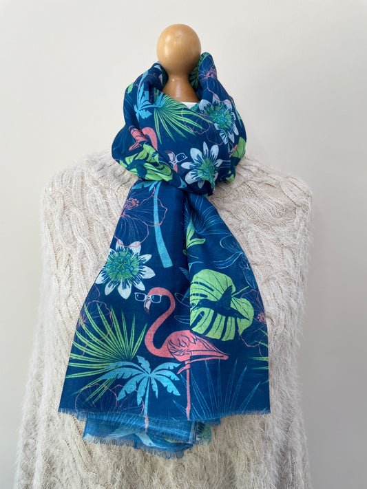 Navy Blue Flamingo Scarf