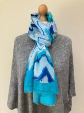 Load image into Gallery viewer, Blue and Silver Waves Scarf
