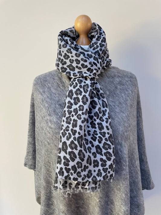 Winter Grey Leopard Scarf