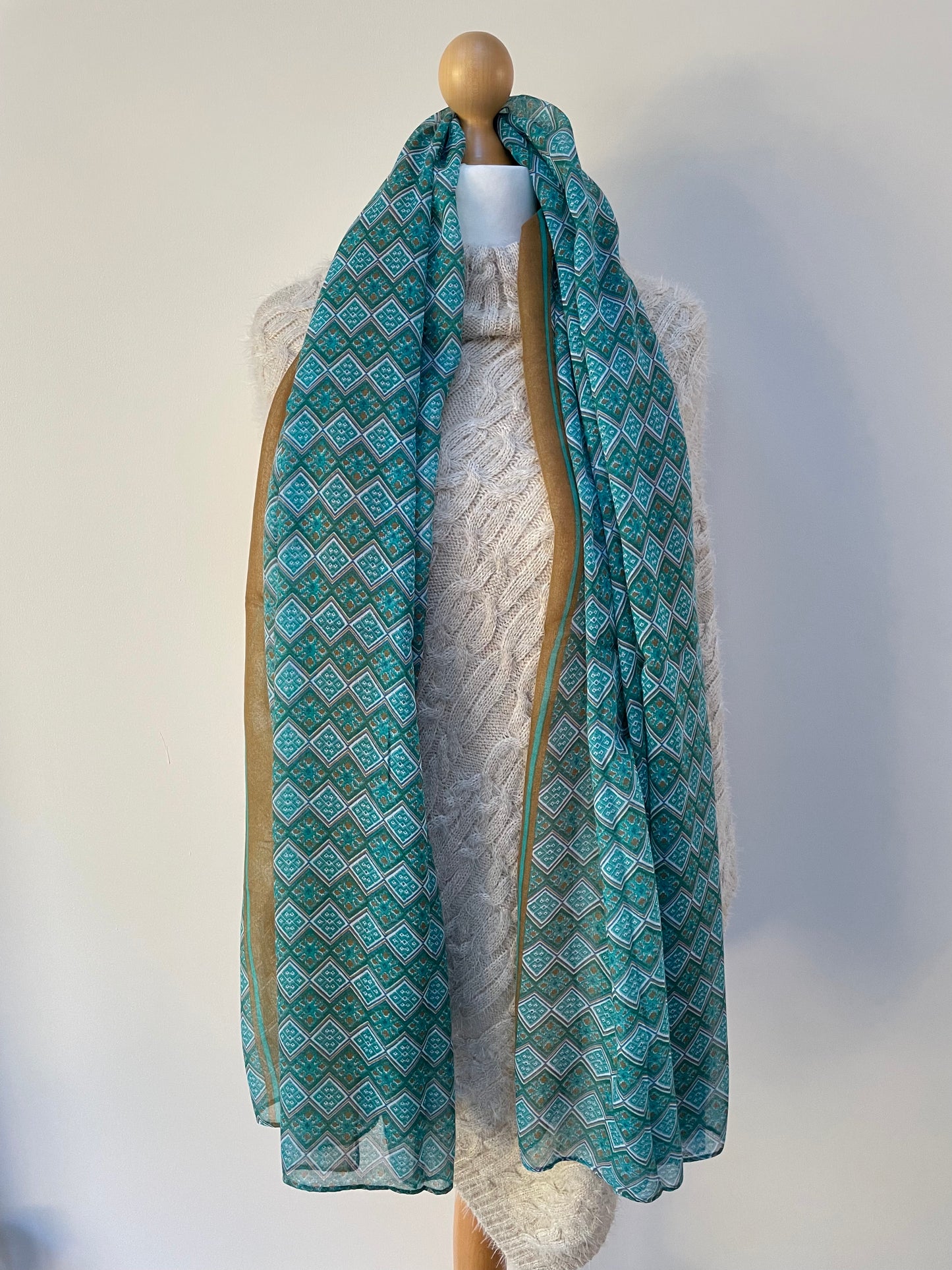 Autumn Teal Little Squares Scarf