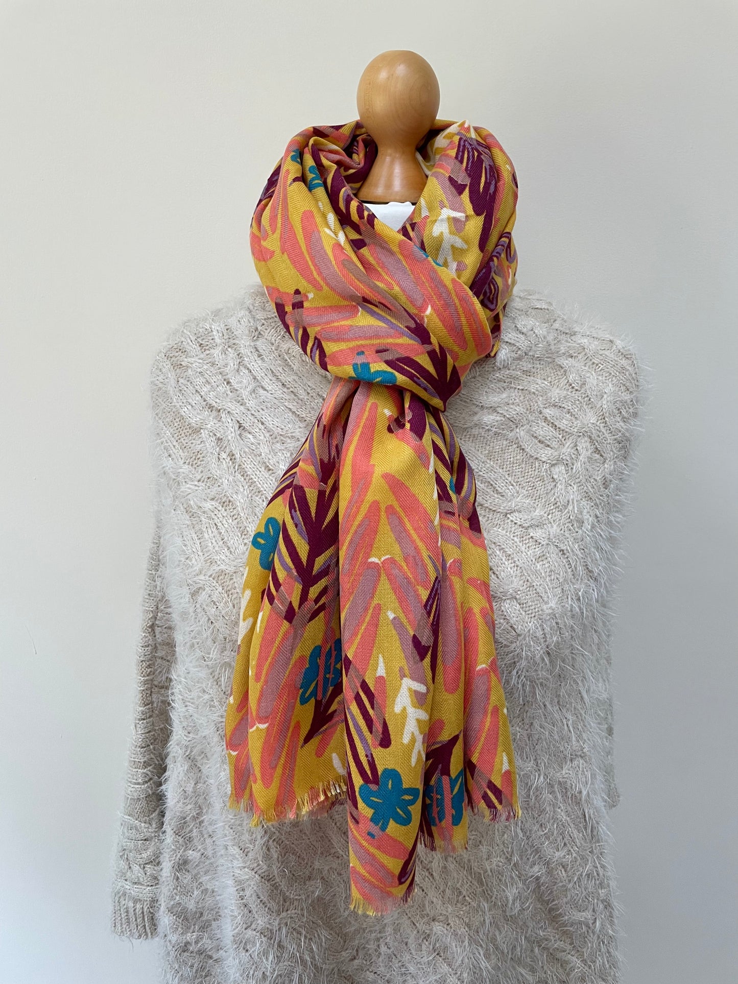 Autumn Mustard Watercolour Leaves Scarf