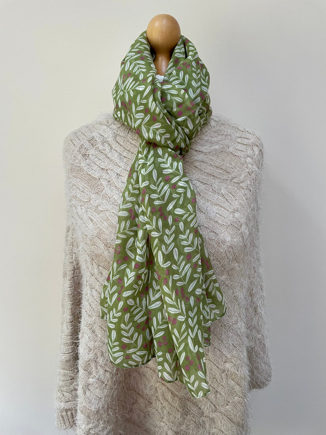 Autumn Green Berry and Branches Scarf