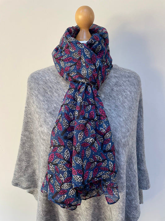 Summer Blue and Pink Leaves Scarf