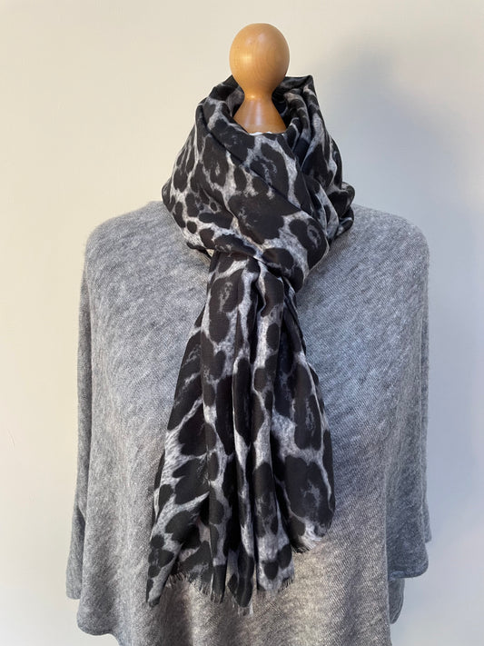 Winter Grey Leopard Scarf