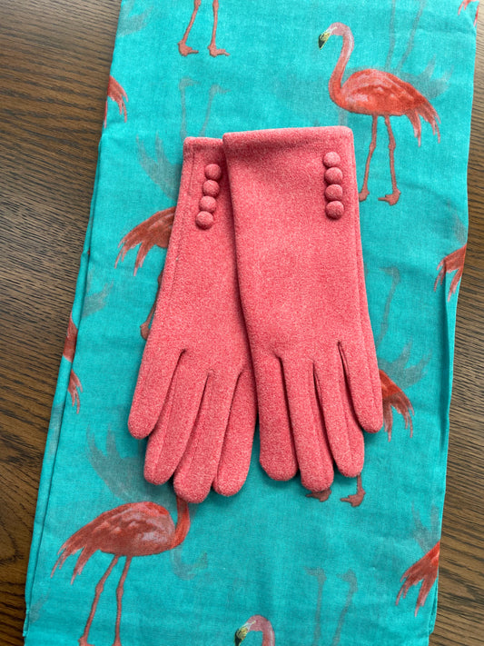 Aqua Flamingo Scarf and Gloves Set