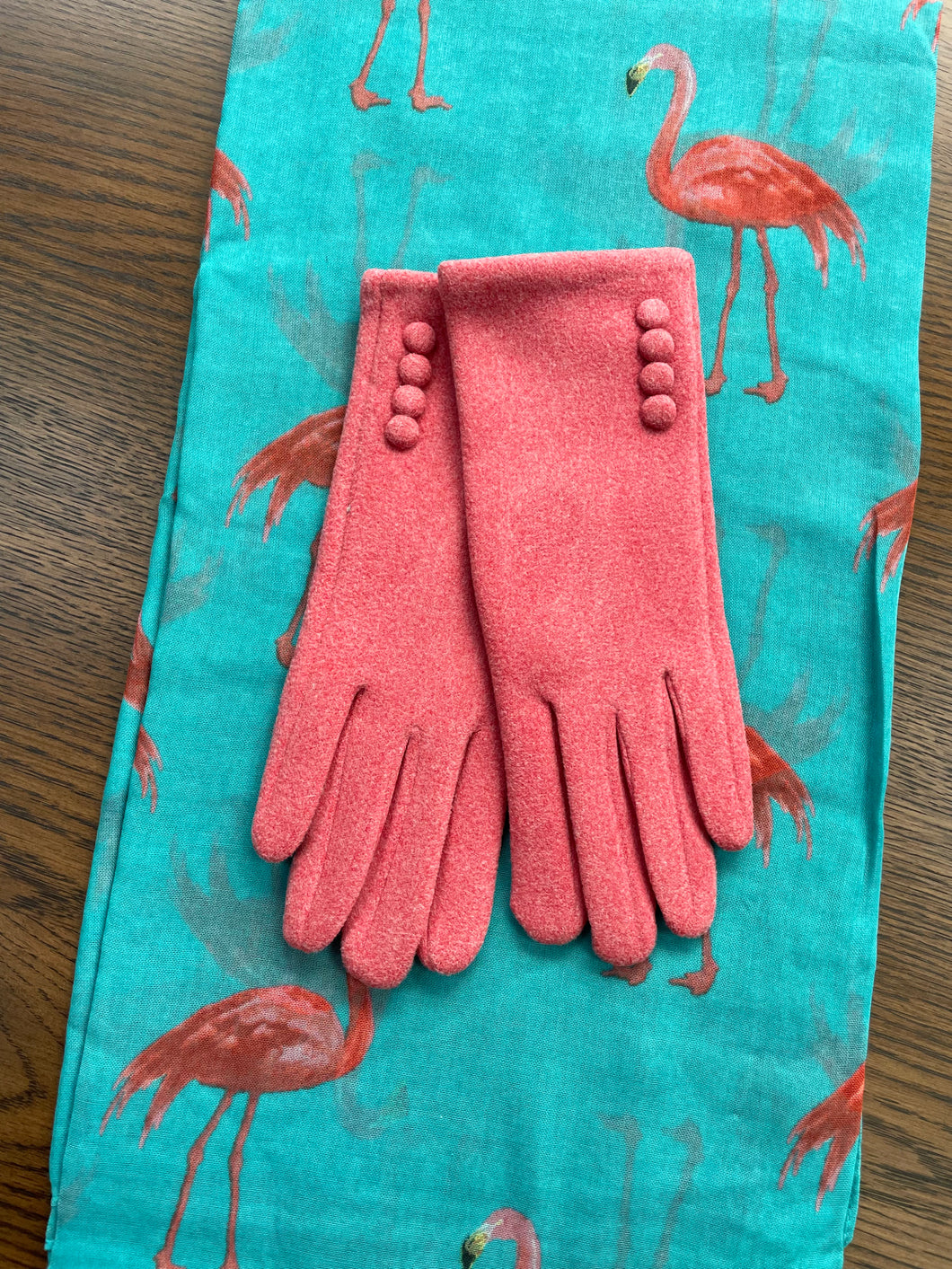 Aqua Flamingo Scarf and Gloves Set