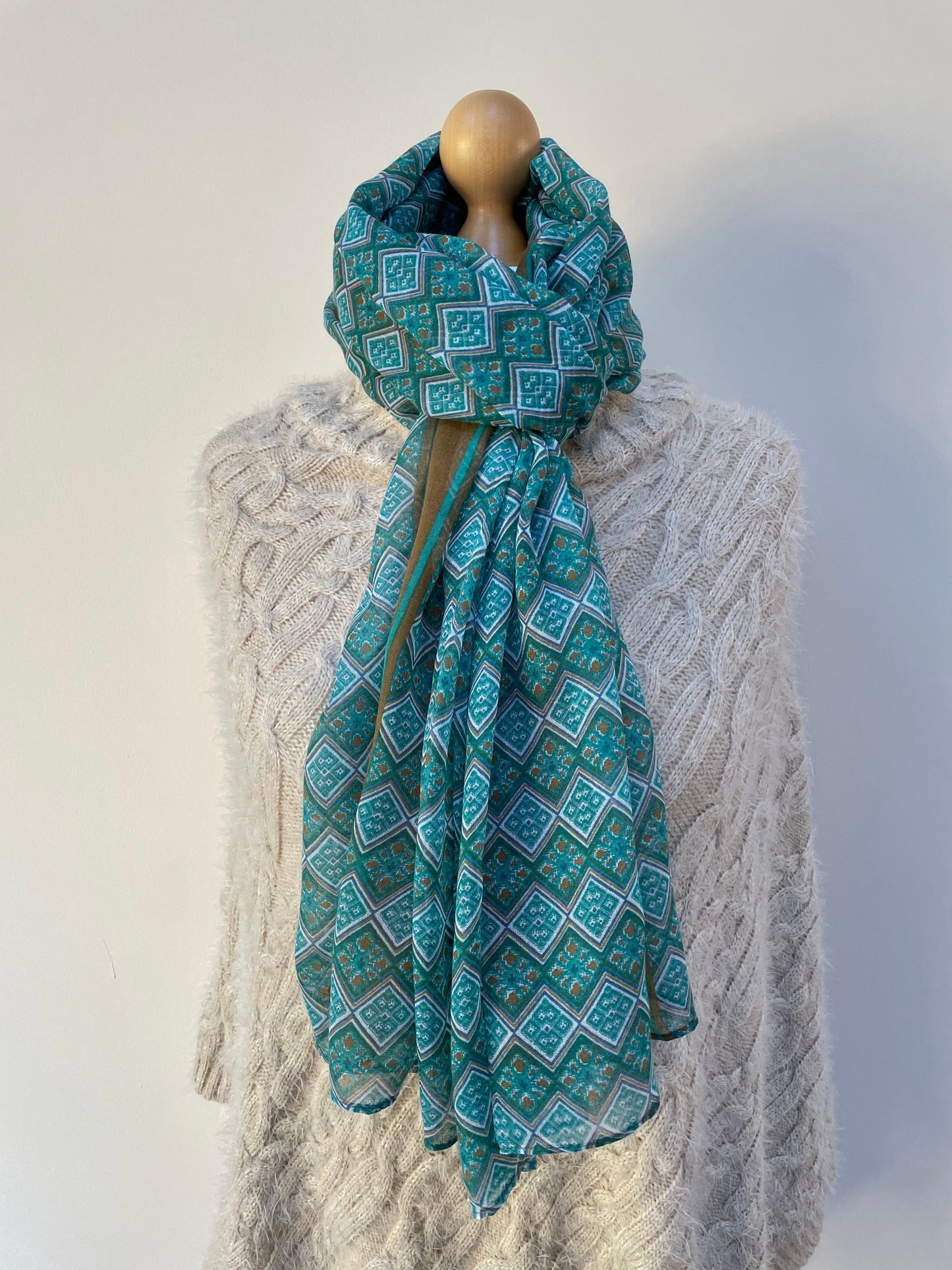 Autumn Teal Little Squares Scarf