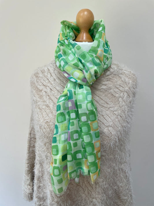 Spring Green Squares Scarf