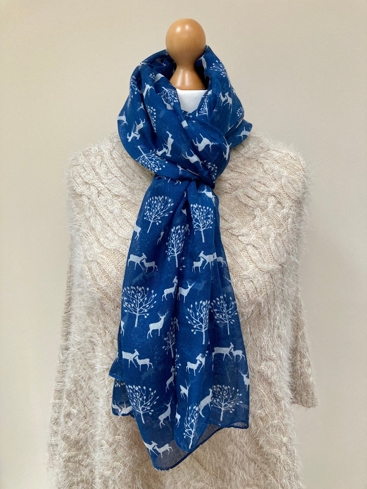 Spring Navy Blue Deer Scarf and Gloves Set