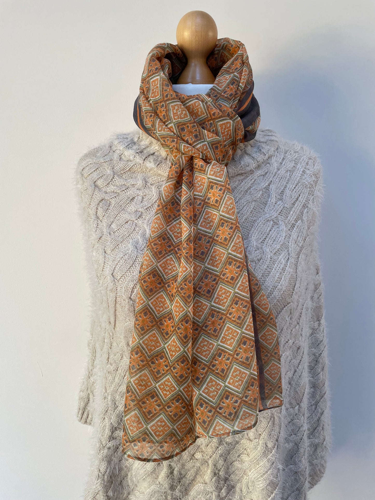 Autumn Orange Little Squares Scarf