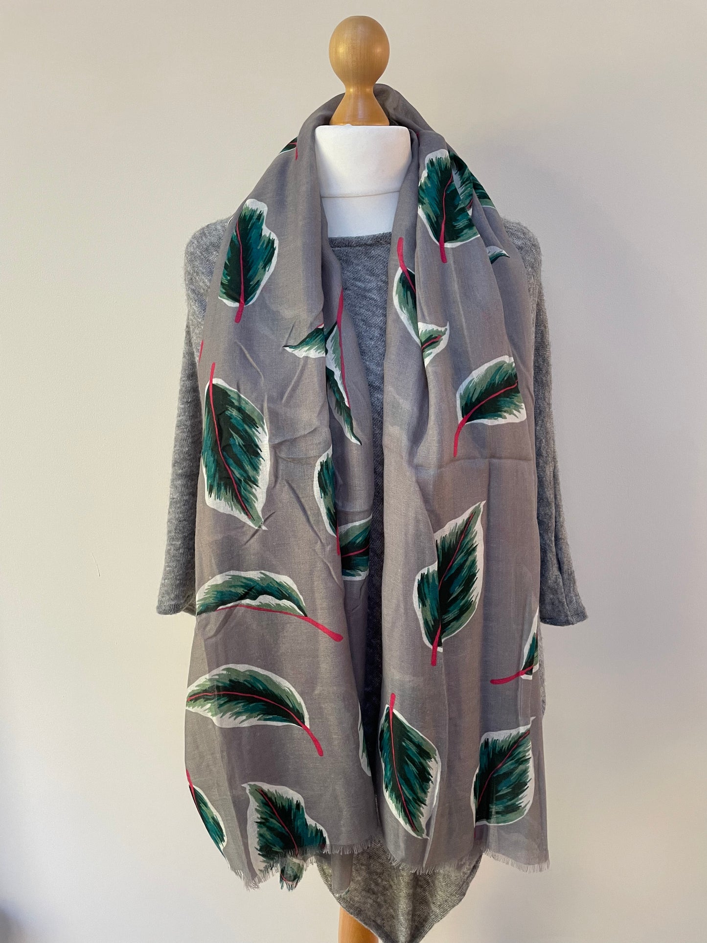 Winter Grey Tropical Leaves Scarf