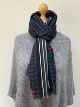 Load image into Gallery viewer, Winter Hearts and Stripes Scarf
